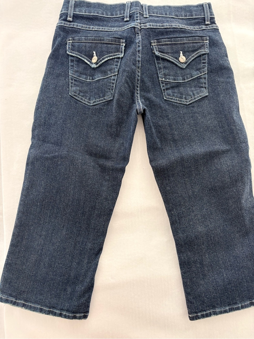 Eunina Women's XL Denim Capri Jeans  30x21 Button Zip Closure Cropped Blue, Y2K